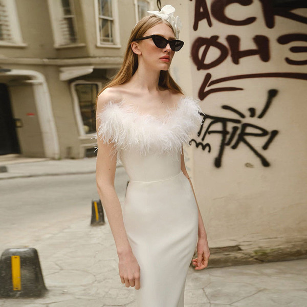 Ostrich hair deep V sexy tight fashion street dress dress