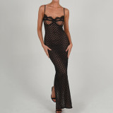 Sexy Sling Skirt Fashion Lace Backless Split Polka Point Dress