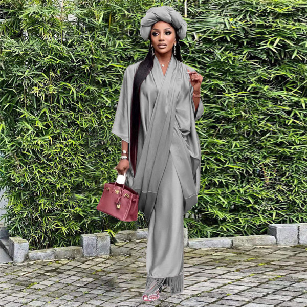 Women's V-neck loose casual two-piece gown satin dress