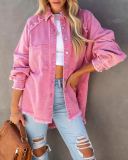 Tassel solid color single breasted wash denim coat