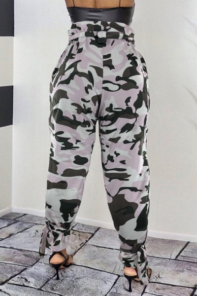 Women's casual sports camouflage printing basic regular high waist trousers