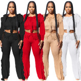 Women's casual solid color knitting long sleeve tassel suit women's sweater