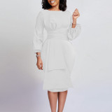 Solid color hip wrap professional OL temperament large dress
