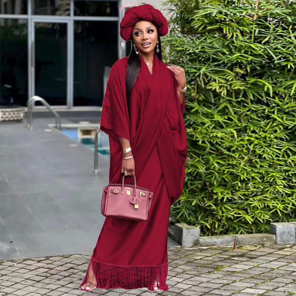 Women's V-neck loose casual two-piece gown satin dress