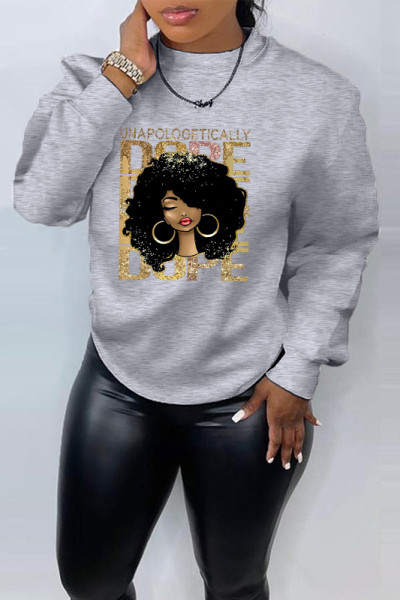 Printed long sleeve round neck casual loose sweater