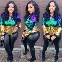 Women's casual contrast sequin jacket