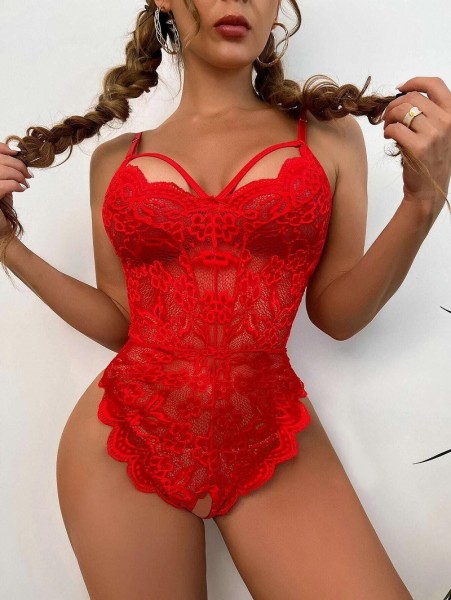 Sexy Lace Perspective Strap Open Crotch Jumpsuit