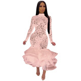 Women's Dress Hollow Lace Large Sexy Nightclub Dress