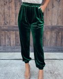 Gold velvet trousers straight trousers elastic waist casual pants