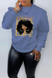 Printed long sleeve round neck casual loose sweater