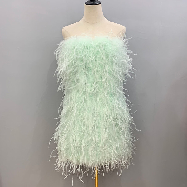 Women's party dress Sexy strapless skirt Bright feather dress