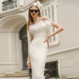 Ostrich hair deep V sexy tight fashion street dress dress