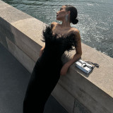 Ostrich hair deep V sexy tight fashion street dress dress