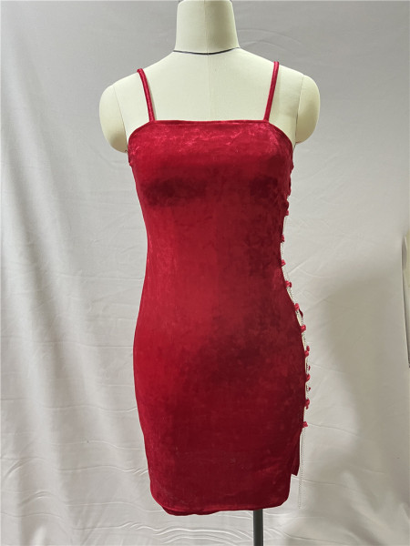 Gold velvet tight side lace up dress sexy slip dress