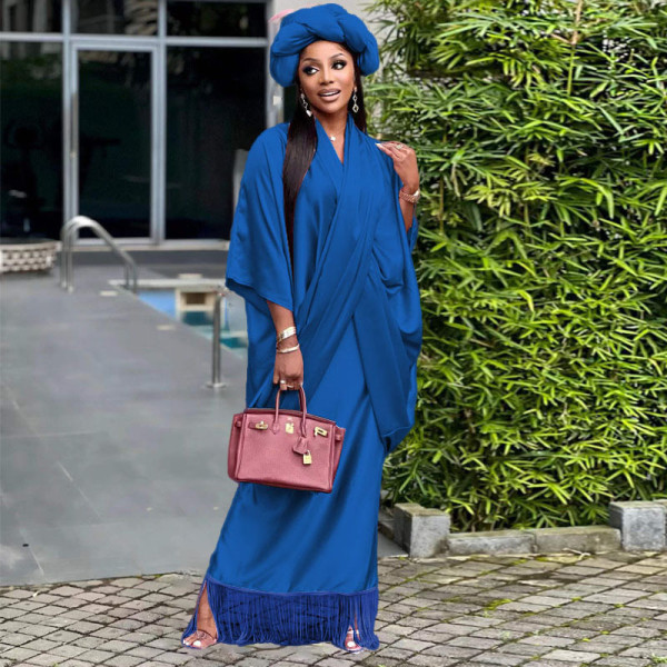 Women's V-neck loose casual two-piece gown satin dress