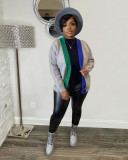 Women's casual color blocking short knitted cardigan coat