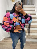 Vintage three-dimensional flower temperament loose single breasted cardigan jacket