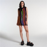 Fashion tassel sleeveless slim sexy slim fitting patchwork wool dress