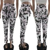 Women's casual sports camouflage printing basic regular high waist trousers