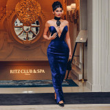 Fashionable dinner dress sexy strapless deep V slim wrap hip dress