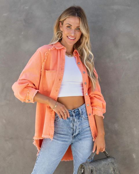 Tassel solid color single breasted wash denim coat