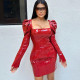 PU mirror long sleeve tight hip bag sexy hot short dress