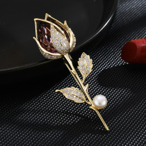 Fashion high-grade crystal rose brooch micro set zircon luxury pin suit accessories