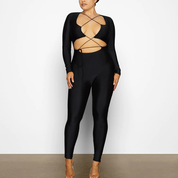 Women's sexy tight jumpsuit Fashion strap backless long sleeve jumpsuit