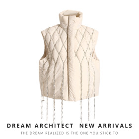Small and popular loose waistcoat, diamond chain decoration, cotton clip sleeveless coat