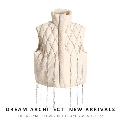 Small and popular loose waistcoat, diamond chain decoration, cotton clip sleeveless coat