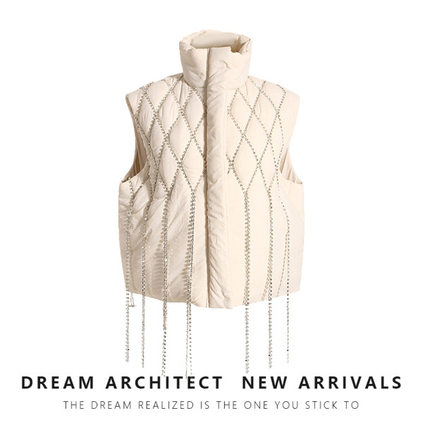 Small and popular loose waistcoat, diamond chain decoration, cotton clip sleeveless coat