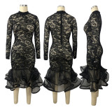 Women's Dress Hollow Lace Large Sexy Nightclub Dress