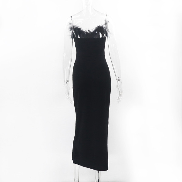 Ostrich hair deep V sexy tight fashion street dress dress