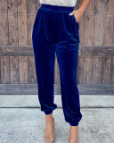 Gold velvet trousers straight trousers elastic waist casual pants