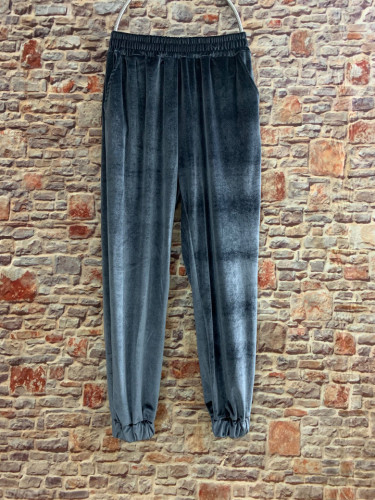 Gold velvet trousers straight trousers elastic waist casual pants