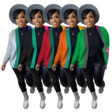 Women's casual color blocking short knitted cardigan coat