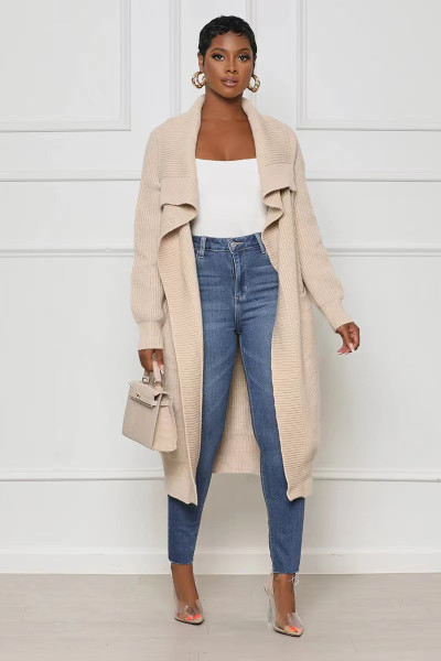 Women's casual solid color long knitted cardigan coat