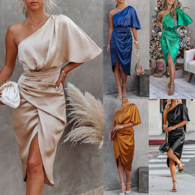Sexy one side sleeve irregular dress evening dress