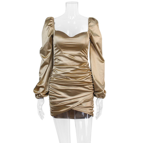 Long Sleeves Sexy Square Neck Lantern Sleeve Backless Dress Hemline Cross Short Dress