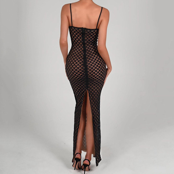 Sexy Sling Skirt Fashion Lace Backless Split Polka Point Dress