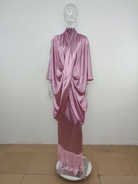Women's V-neck loose casual two-piece gown satin dress