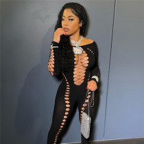 Fashionable sexy pierced solid high elastic long tights