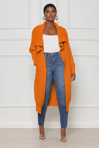 Women's casual solid color long knitted cardigan coat