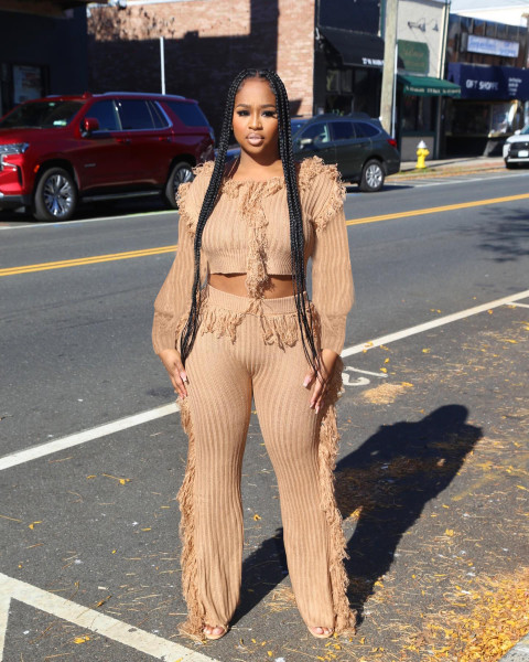 Women's casual solid color knitting long sleeve tassel suit women's sweater