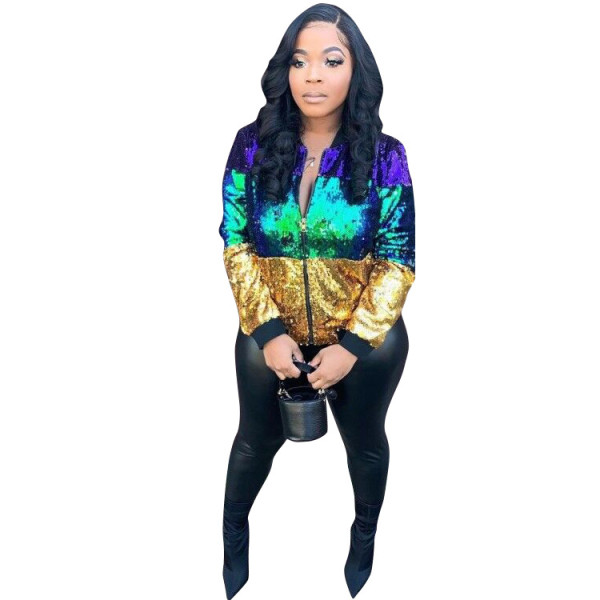 Women's casual contrast sequin jacket