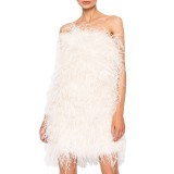 Women's party dress Sexy strapless skirt Bright feather dress
