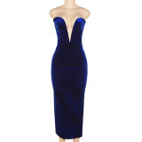 Fashionable dinner dress sexy strapless deep V slim wrap hip dress