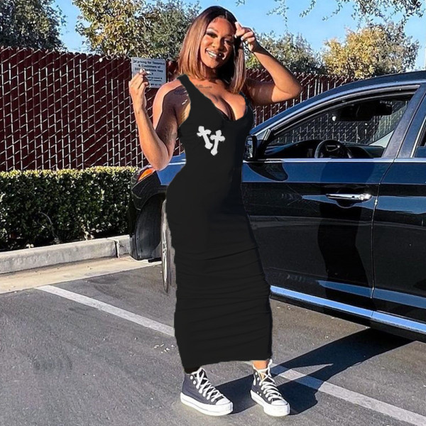 Sexy slim U-neck long dress