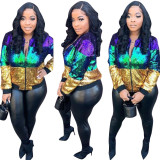 Women's casual contrast sequin jacket