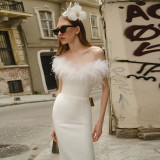 Ostrich hair deep V sexy tight fashion street dress dress